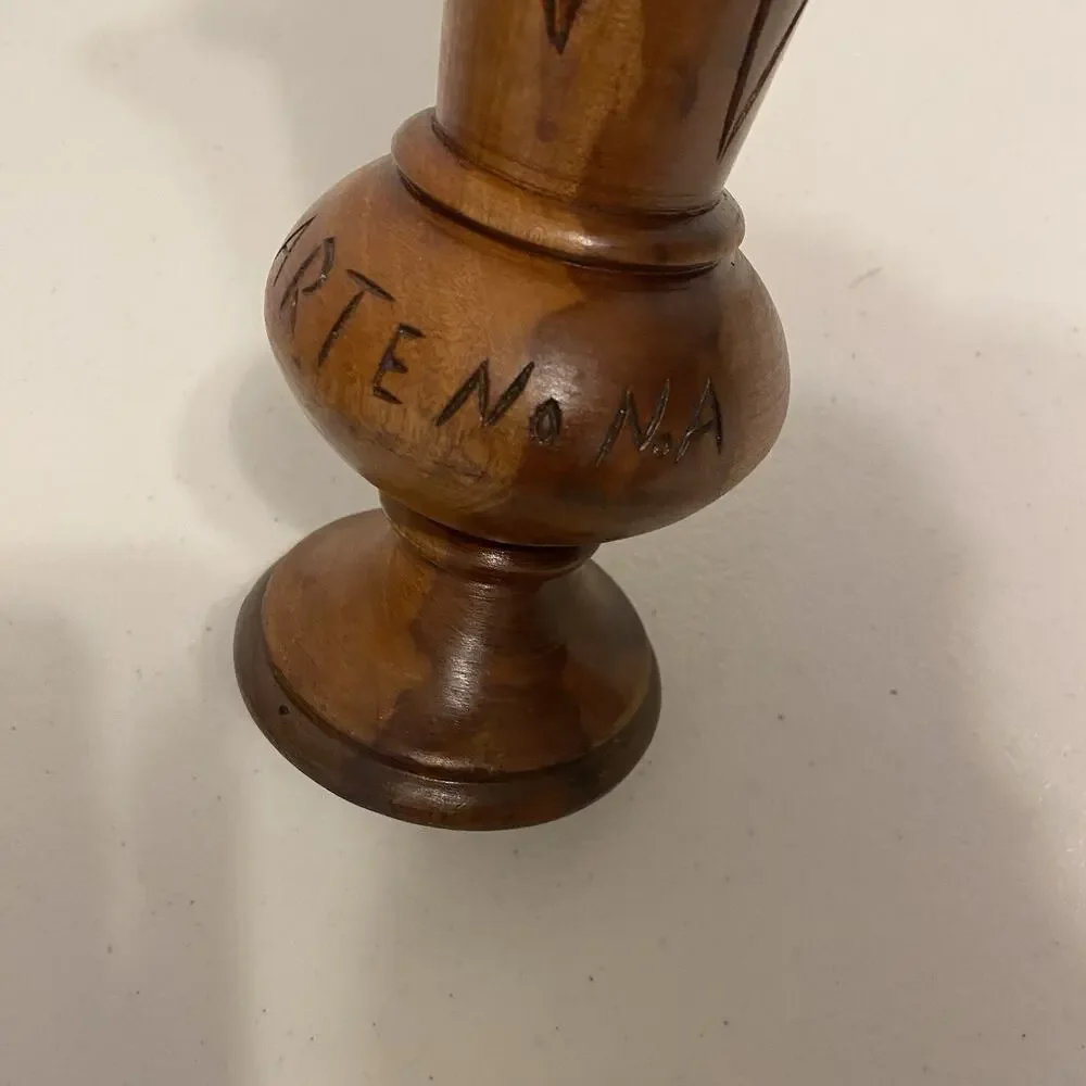 Vintage Hand Carved 9”Tall Wooden Vase Floral Designs Mahogany Falk Art